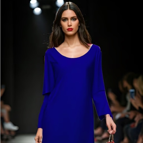 Elegant Royal Blue Women's midi dress with short sleeves - Picture 1 of 3